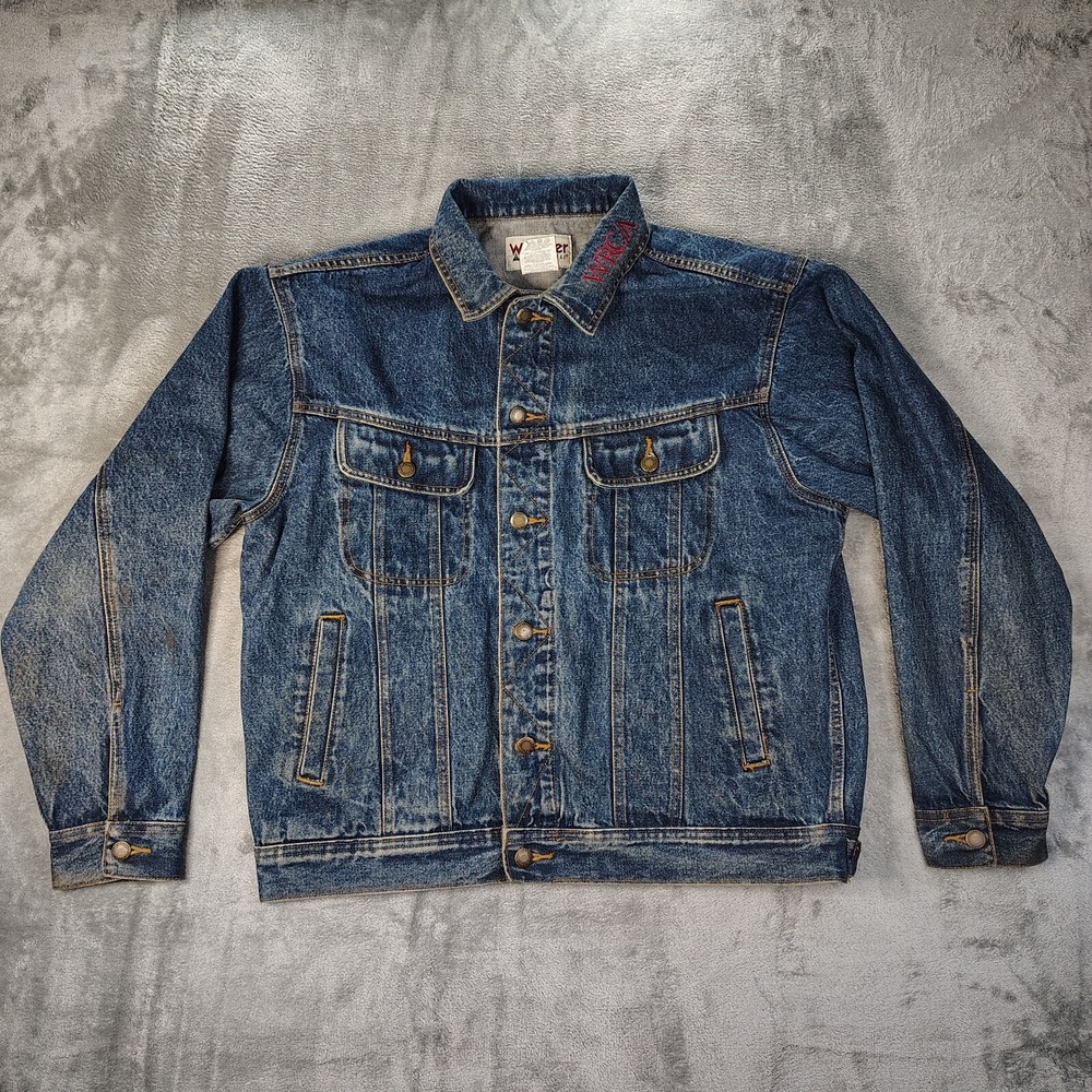 Wrangler Rugged Wear Denim Jacket Womens Large Blue Wash WRCA Embroidered Cotton